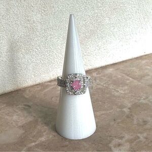 Bomb Party Pink Stone Ring - Size 5 - Rhodium Plated